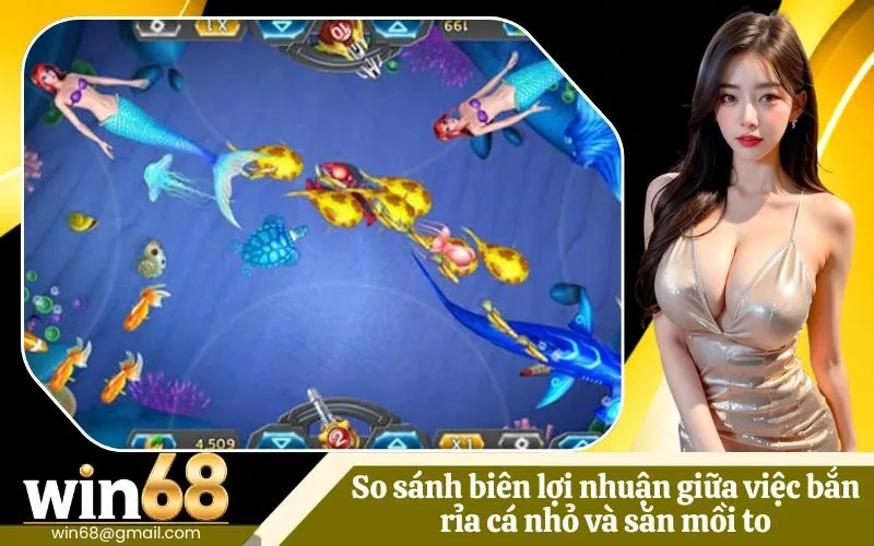 So sánh biên lợi nhuận giữa việc bắn rỉa cá nhỏ và săn mồi to